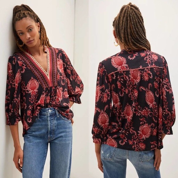 Anthropologie Tops - Blank London Anthropologie Floral V-Neck Top Embroidered